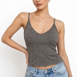Cami Tank Top Womens Large Marled Grey Ribbed V Neck Y2K Layering Purple Snow